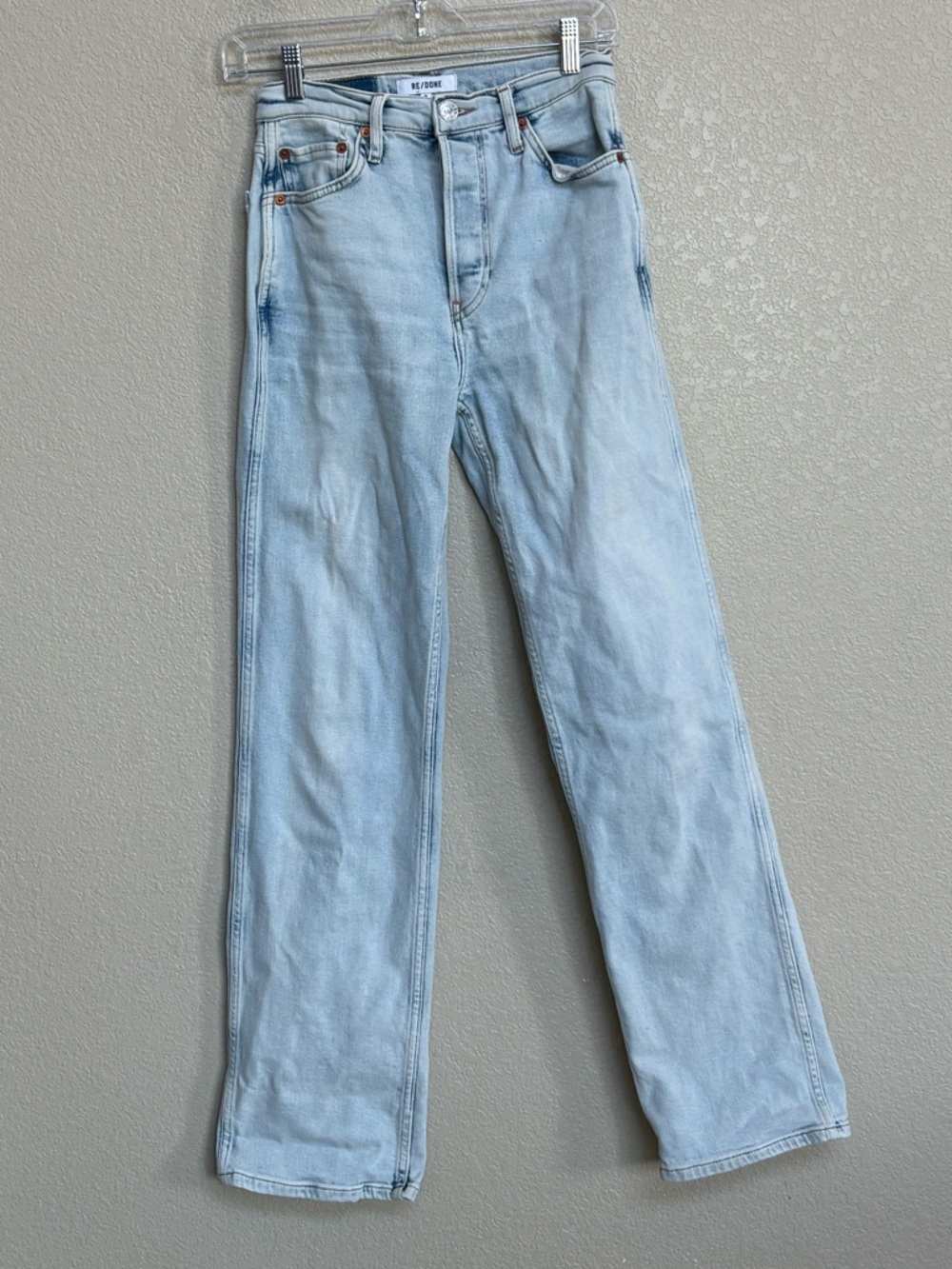 RE/DONE Light Wash Straight Leg Jeans High Rise Button Fly Blue Size 25 - Picture 2 of 9